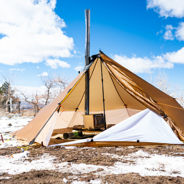 Silvertip tent with floor and stove